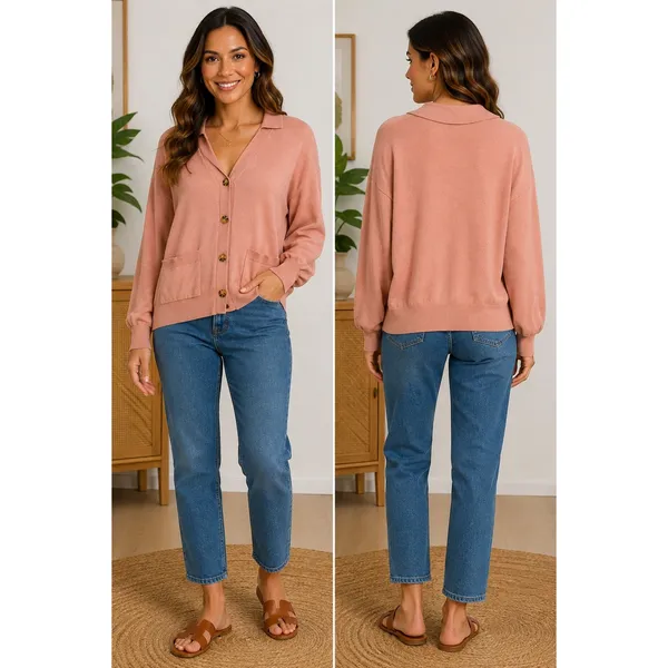 NWT Marled Reunited Clothing Cardigan‎ Sweater Dusty Rose Button Down Large - Image 2