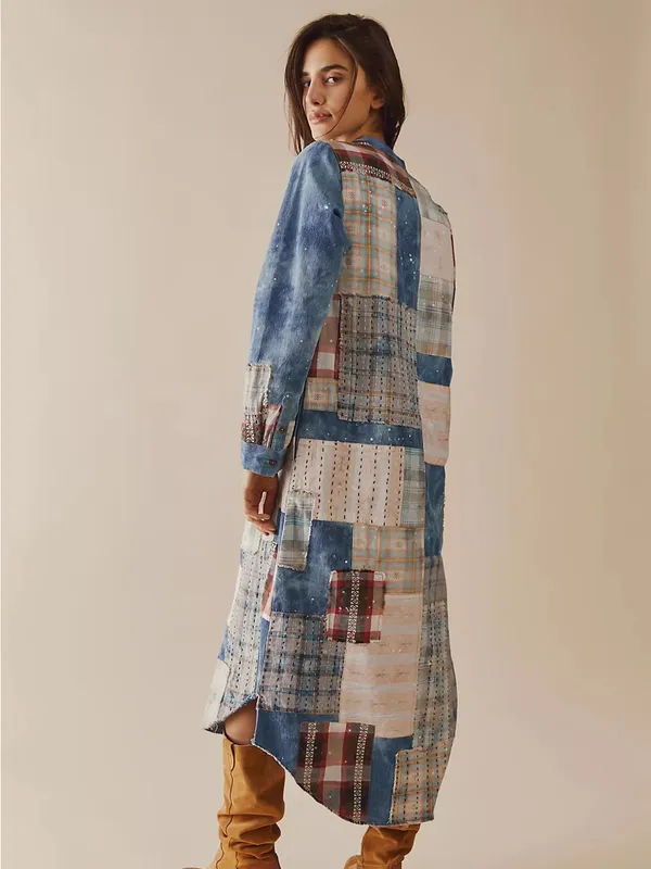 We The Free Phoenix Patched Shirtdress Duster Women’s Sz XS Patchwork Maxi Dress - Image 3
