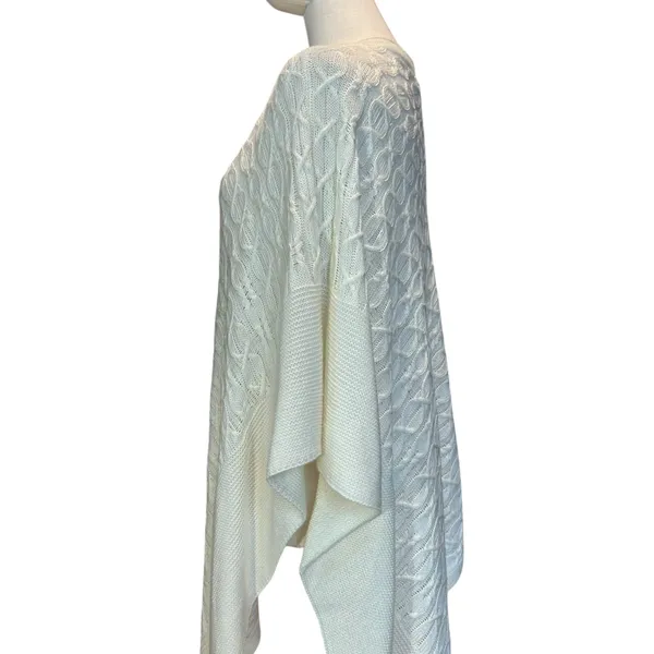 Cable Knit Poncho Cape NWT Kim Rogers Curvy Ivory 1X Sleeveless Boho Y2K Casual - Image 5