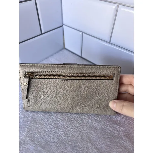 Kate Spade Pebble Leather Wallet Tan Beige Compact ID Multiple Pockets Womens - Image 2