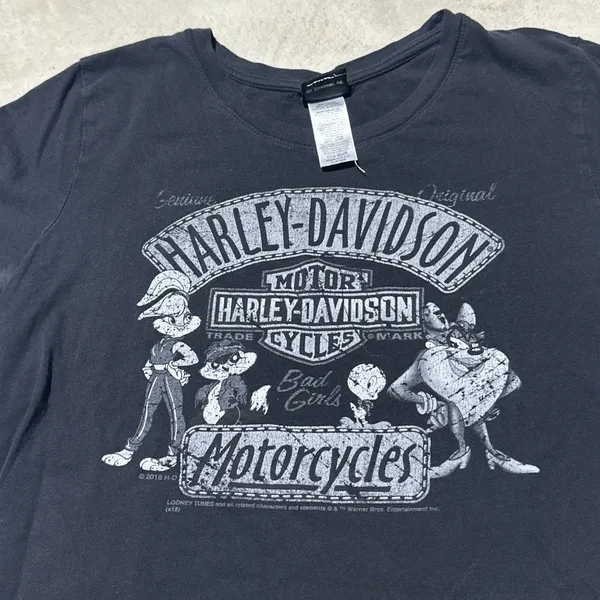 Harley Davidson Looney Tunes Rally Girls Womens SZ L Graphic Tee Shirt Black - Image 2