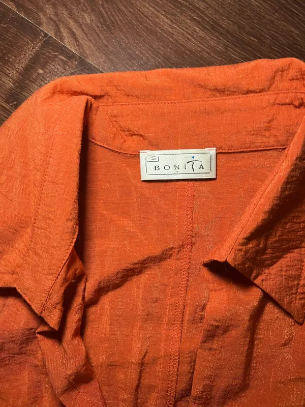 Bonita Orange Linen Blouse Size Small - Image 3