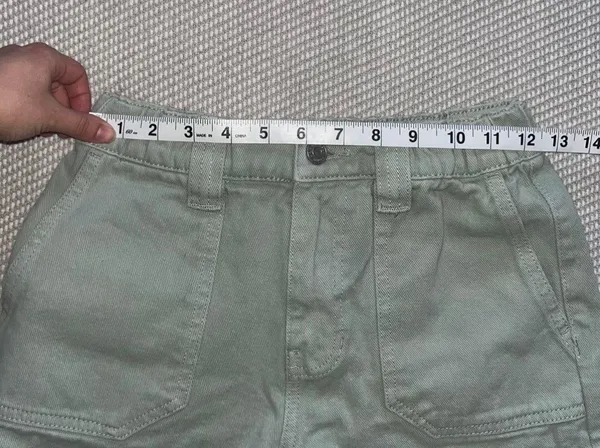 PacSun Paperbag Sage Light Green Cargo Jean Shorts With Elastic Waist Band Sz Xs - Image 5