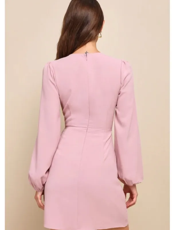 LULU's Wedding Elegant Classy Sophisticated Long Sleeve Wrap Dress - Image 4
