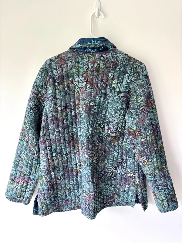 Blue Floral Quilted Reversible Button Front Jacket Vintage Inspired Grandmacore - Image 12
