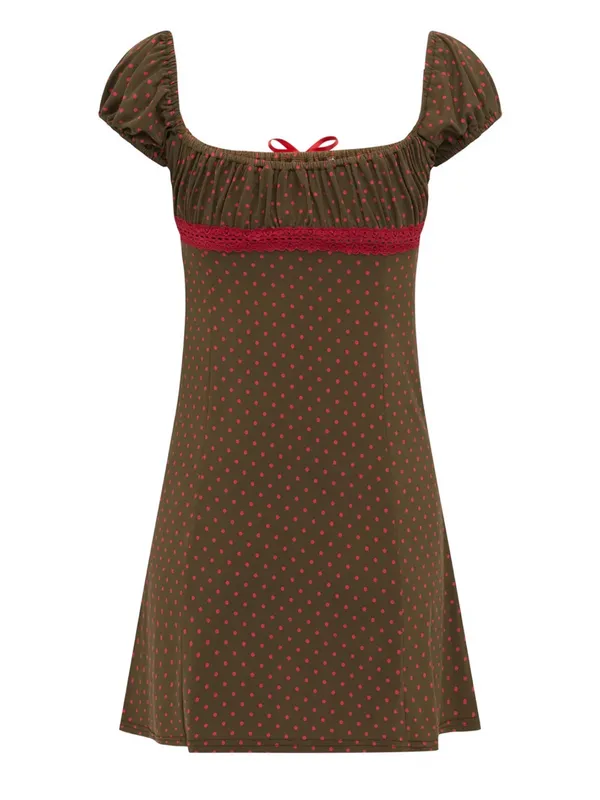 With Jean mini dress in brown polka dot NEW - Image 8