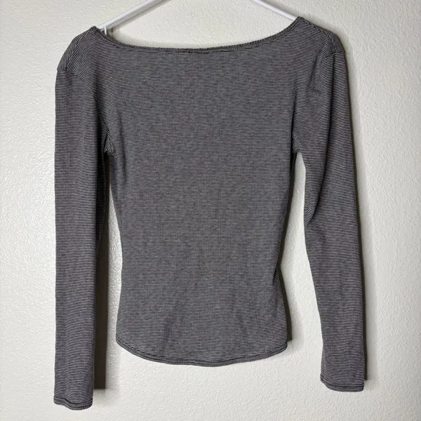 Intimately Free People Grey‎ Striped V-Neck Thermal Long Sleeve Top OB1836479 M - Image 4
