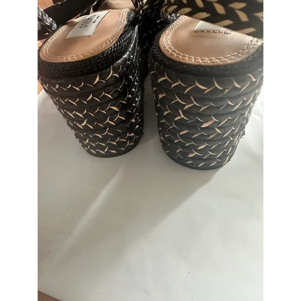Steven New York Woven Espadrille Wedge Sandals Black Tan Ankle Strap Platform - Image 2