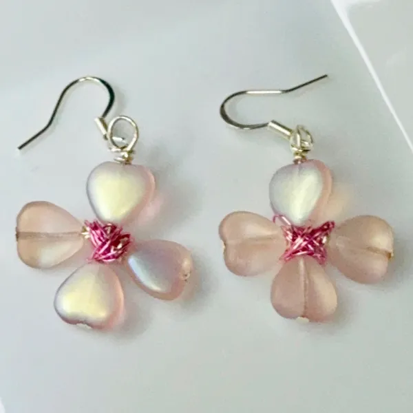 Pink Frosted Hearts Flower Shaped Earrings - Image 2