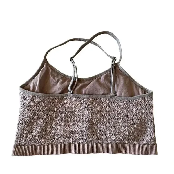 Taupe Women’s Adjustable Straps Crochet Running Yoga Bralette Sports Bra SZ XS - Image 2
