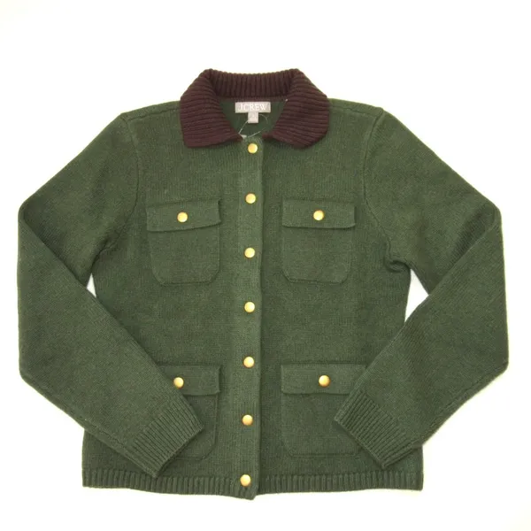 NWT J.Crew Short Barn Jacket in Avocado Brown Vintage Wool Knit Sweater S - Image 2