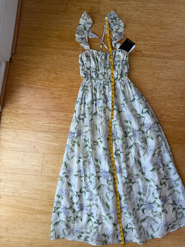 En Saison Charleston Floral Ruffle Midi Dress Natural Indigo NWT M - Image 10