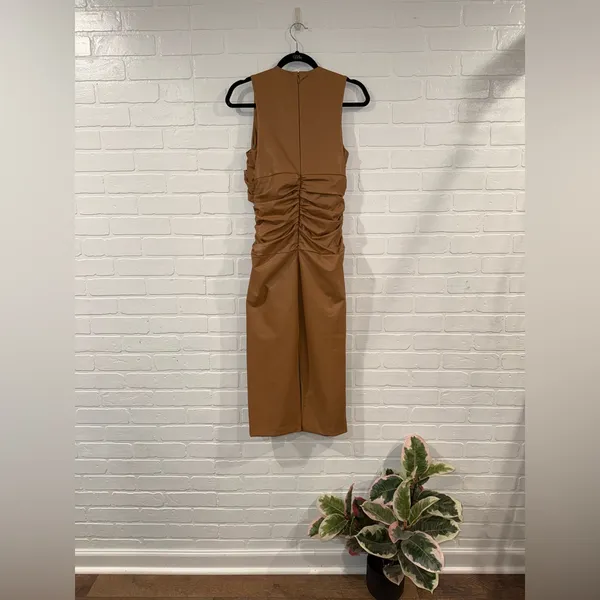 Express Body Contour Faux Leather Twist Front Midi Dress w/Built-In Shape Wear - Image 4