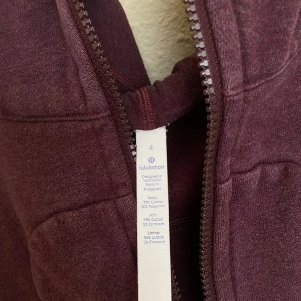 Lululemon zip up Scuba Classic Cotton Fleece Heathered Bordeaux Drama size‎ 4 - Image 7