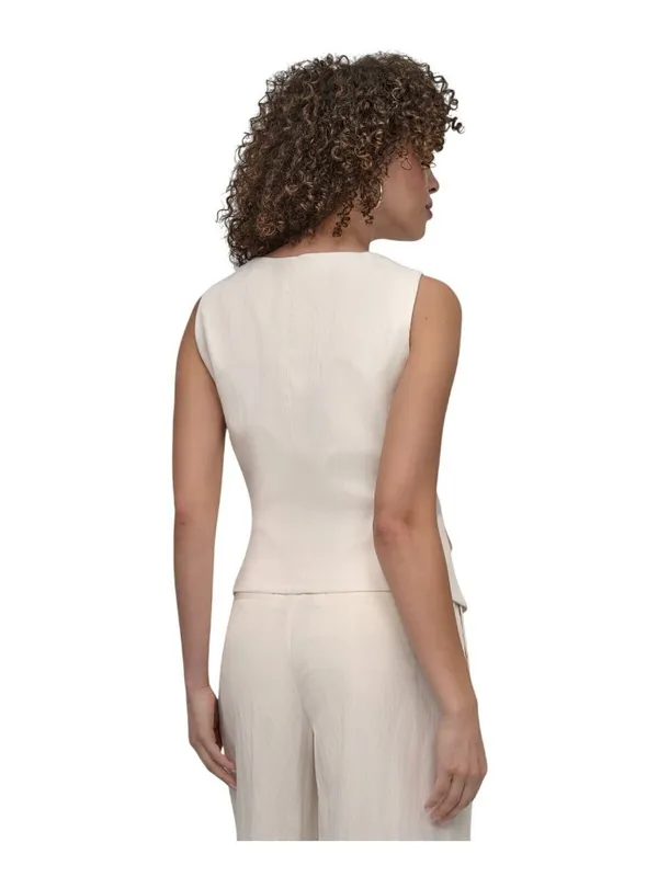 DKNY Womens Weathered Twill Zip-Up Vest P5ETTB77 Coconut Off White XL - Image 9
