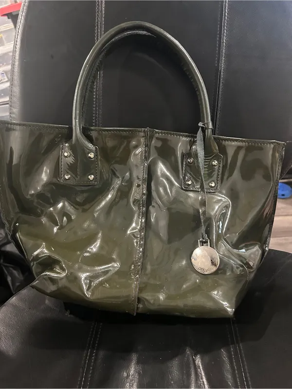 Orciani Olive Green Patent Tote - Image 5