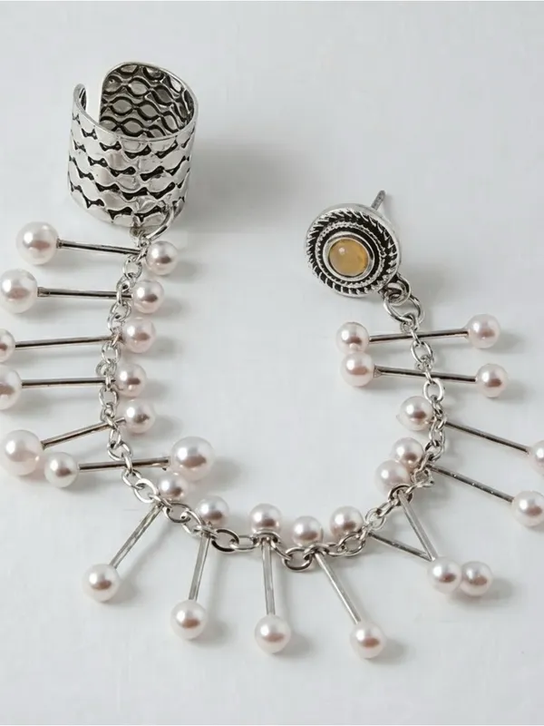 NWT Free People Finders Keepers Ear Cuff & Earring in Silver Pearl Combo - Image 4