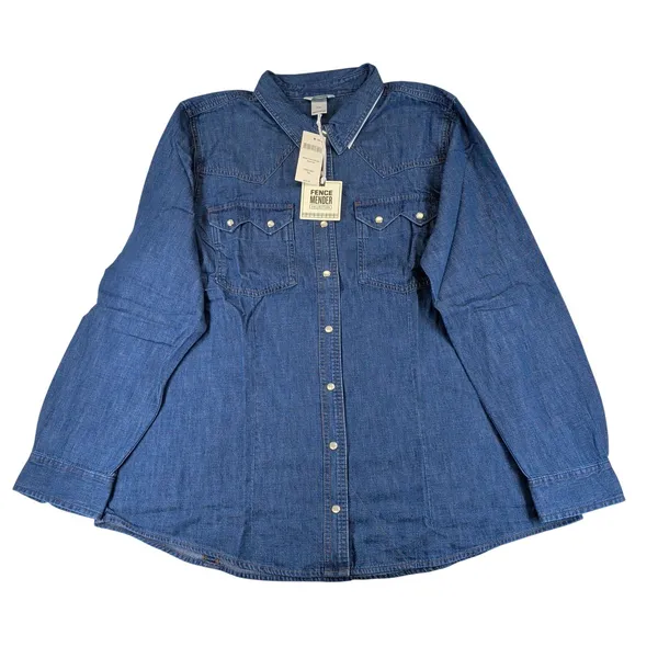 Duluth Trading Co Fence Mender Denim Western Shirt XXL Blue Pearl Snap 72904 - Image 2