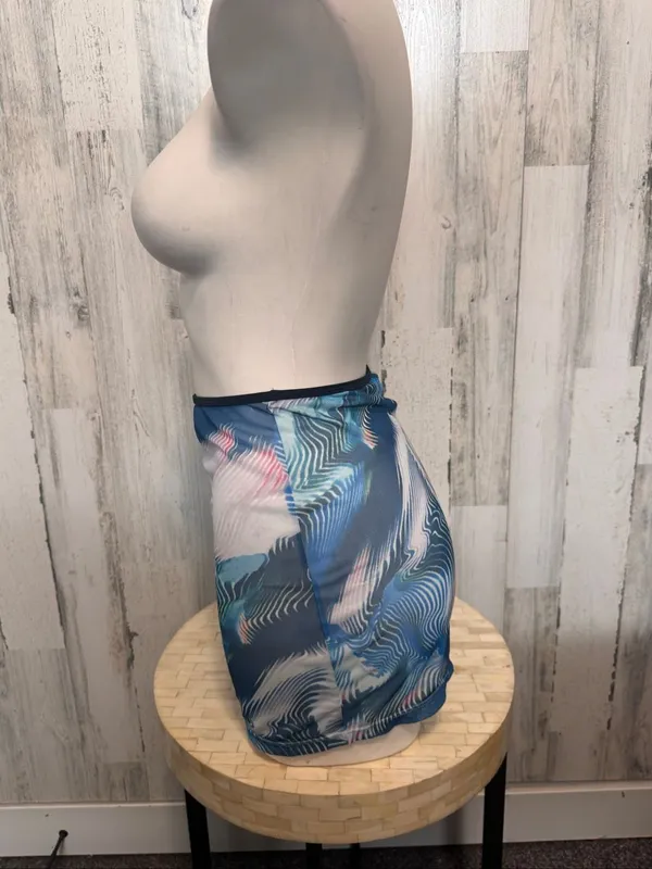SheIn Abstract Graphic Mesh Mini Skirt Womens Size Small Sheer Blue Pink Cover Up - Image 5