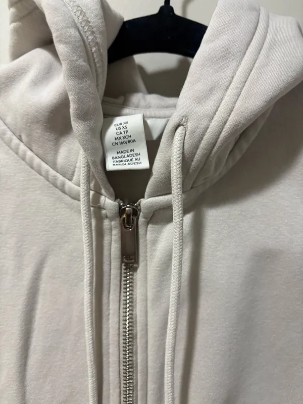 H&M Divided Women’s XS Cream Full Zip Hoodie Neutral Minimalist Sweatshirt - Image 3