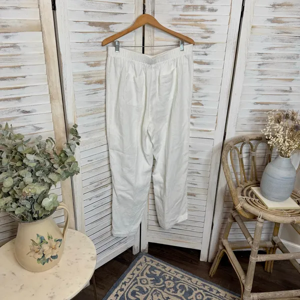 CHICO'S Women's 2 US 12 100% Linen Wide Leg Pull On Pants White Pockets Beachy - Image 9