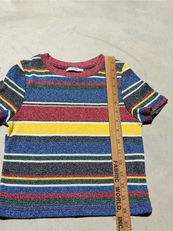 Zara trafaluc collection Multi-Color Striped Short Sleeve cropped baby tee small - Image 3