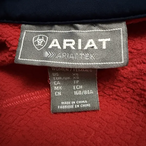 Ariat Team Women's Size XS Jacket Blue‎ & Red Softshell Full-Zip Ariat Spell Out - Image 7