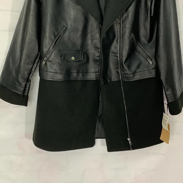 NWT |‎ Halogen Black Asymmetric Zip Mix Media Faux Leather Coat Jacket - Image 3