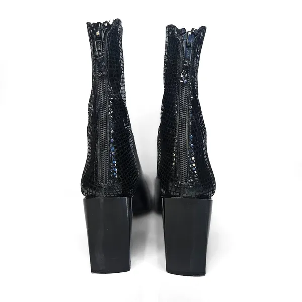 Stuart Weitzman Black Snake Embossed Leather Square Toe Block Heel Boots‎ 8.5 AA - Image 3