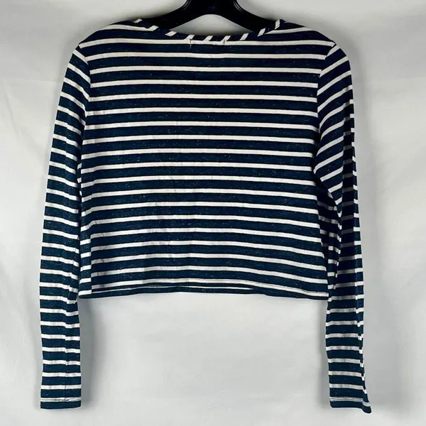 Olive & Oak Stripe Long Sleeve Cropped Top Medium - Image 2
