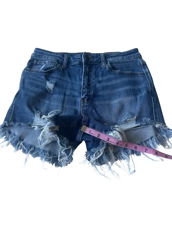 Risen High Rise Distressed Denim Shorts - Image 7