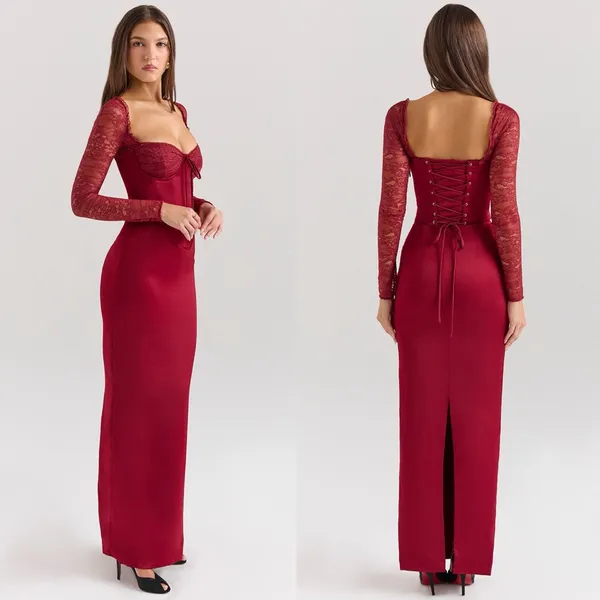 House of CB PERDI Berry Satin Maxi Dress With Corset M PLUS CUP - Image 11