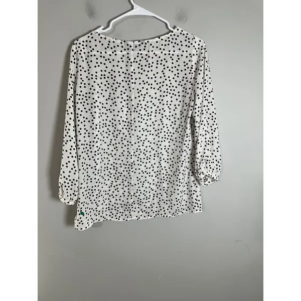 Banana Republic Womens Polka Dot 3/4 Slit Sleeve Blouse White‎ Black Small - Image 7