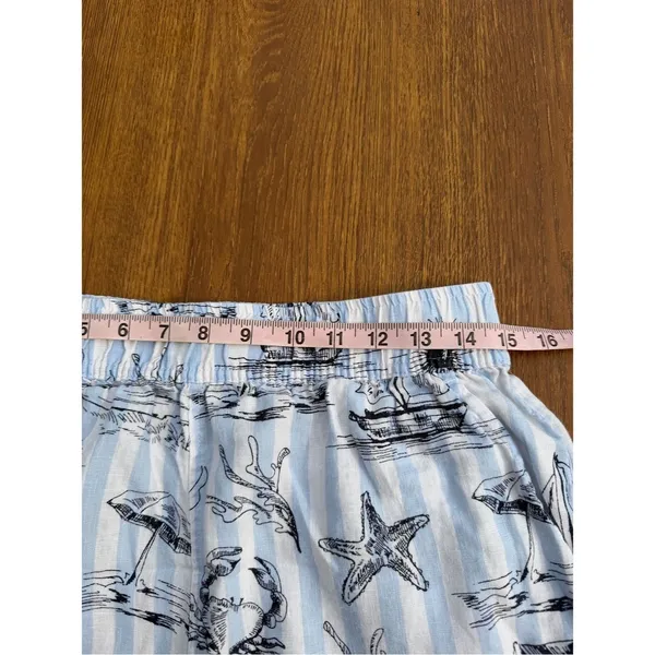 Martha Stewart Linen Beach Print Crop Pants Blue White Nautical Size Medium - Image 5