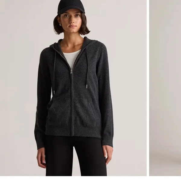 Nwt quince Mongolian Cashmere Full-Zip Hoodie $120 S spring charcoal knit casual - Image 4