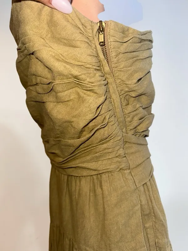 Toccin- Ruched Bodice Tie Midi Dress in Tan Size 4 - Image 7