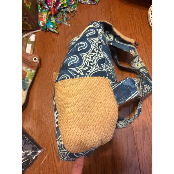 Taaluma Totes Backpack Boho Blue Batik Straw Accent Drawstring Toggle‎ OS - Image 5