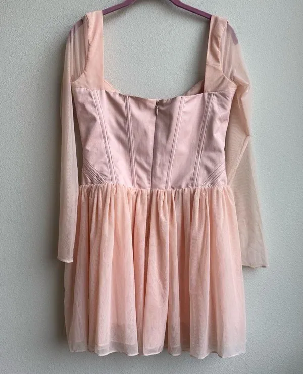 House Of CB Vivi Soft Peach Pink Corset Long Sleeve Party Mini Dress Size Medium - Image 5