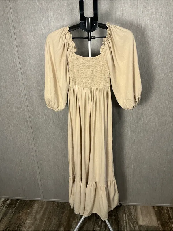 Women’s Cream Smocked Off-Shoulder Maxi Dress Size 2 - Image 9