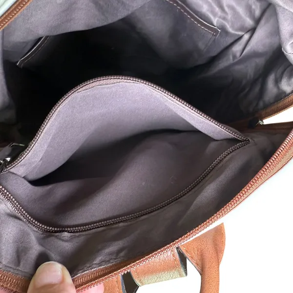 Convertible Backpack Shoulder Bag‎ Satchel Purse White Brown Vegan Leather - Image 9