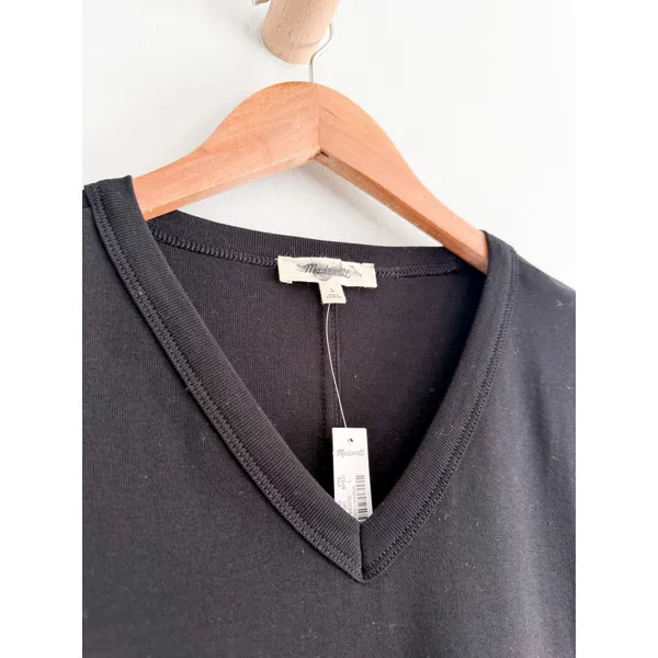 Madewell | NWT 90s V Neck Baby Tee Black Compact Cotton Fitted | Sz L - Image 5
