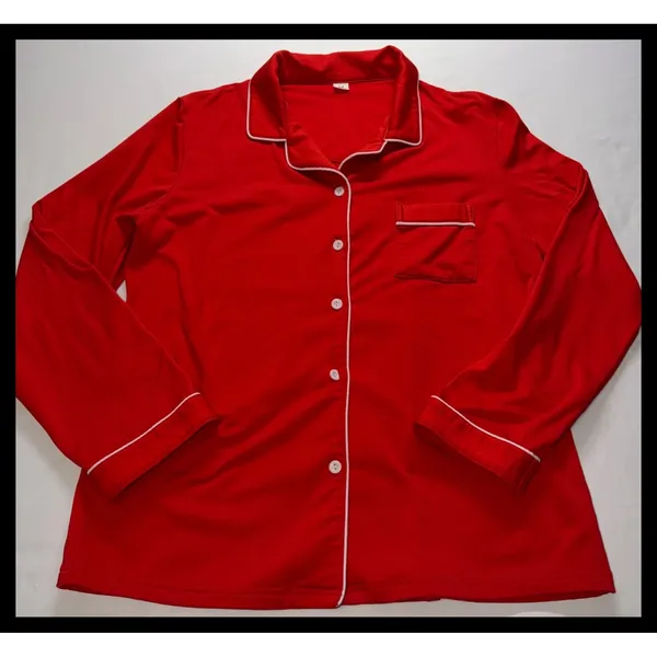 Unbranded Pajama Set Womens‎ Medium Red Long Sleeve Button Up Piping Sleepwear - Image 6
