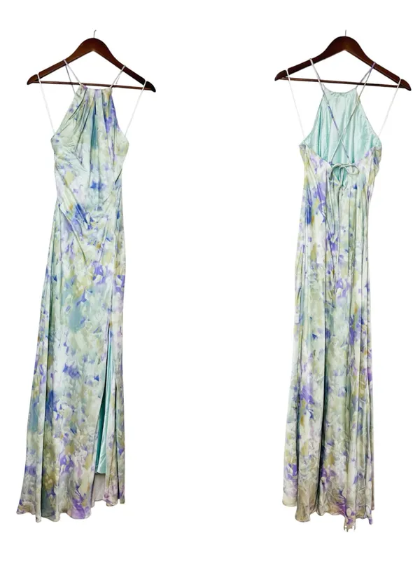 ASTR the Label Elynor Watercolor Halter Maxi Dress Medium Pastel Wedding Guest - Image 3