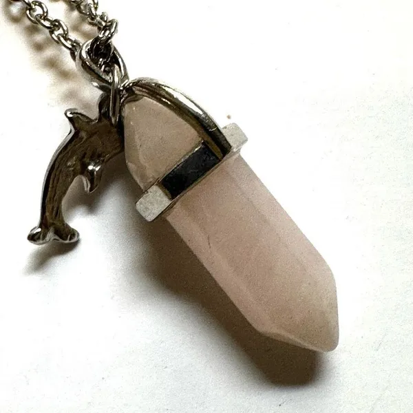 Rose Quartz Dolphin pendant necklace Pink - Image 8