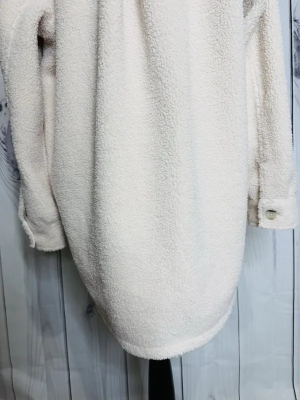 Spanx Luxe High Pile Fleece Shirt Jacket Cream Sz XL Collared Shacket Button Up - Image 9