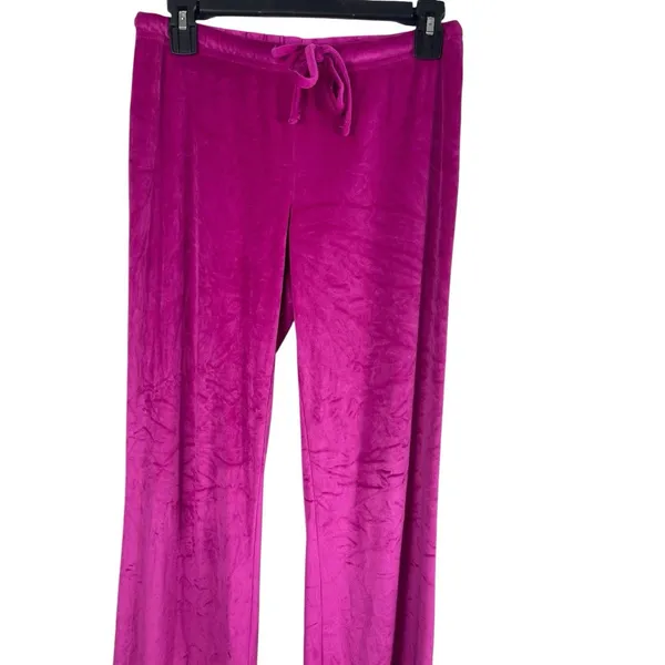 Juicy Couture Velour Pajama Pants Pink Rhinestone Logo Flared S Drawstring - Image 3