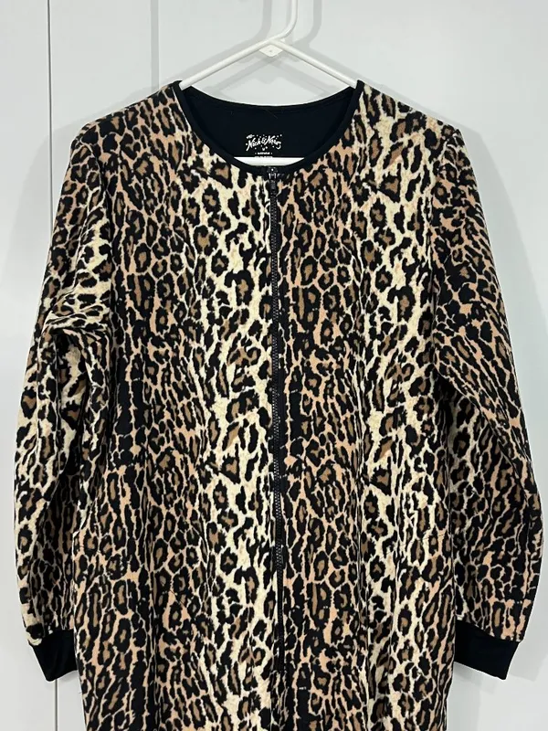 Nick and Nora Medium Brown, Black Animal Print Footed Onesie Pajamas - Image 2