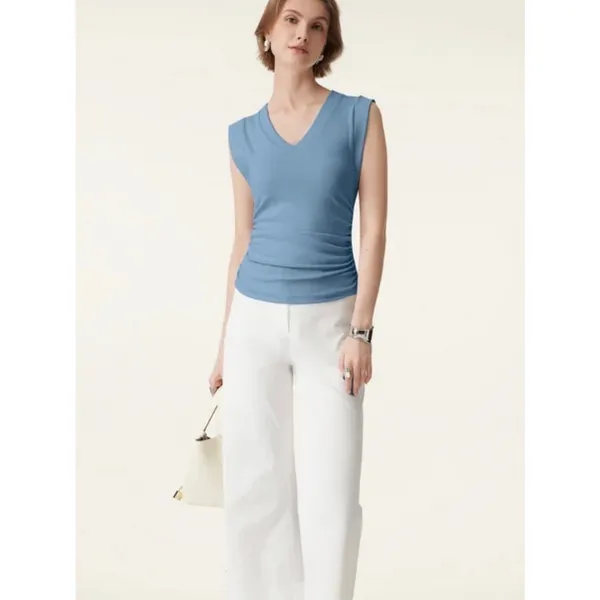 OGL Women XS White Modal Stretch V-Neck Cowl Back Sleeveless Top Blouse New - Image 6