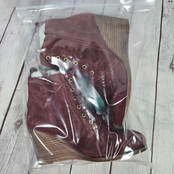 Diba Blake Suede Bootie Burgundy Lace Up Wedge Ankle Boots Women Size 8.5‎ - Image 13