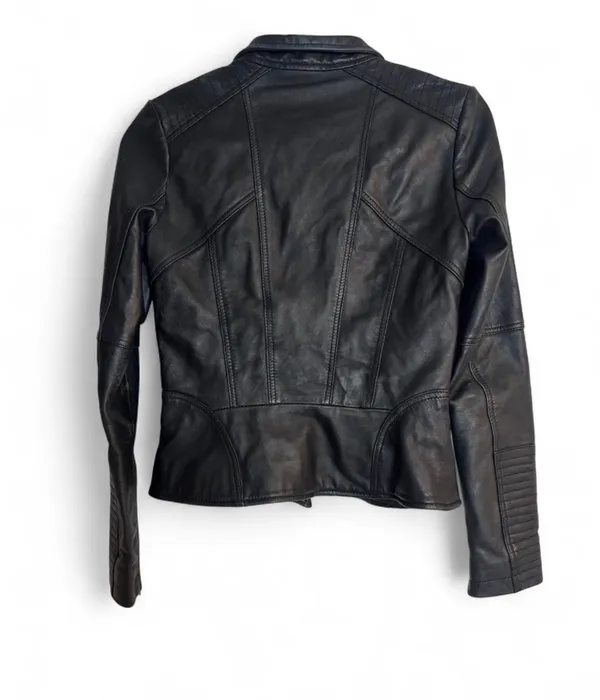 River Island Black leather biker jacket with gold zippers #biker #leatherjacket - Image 2